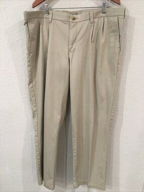 Cherokee‎ Men 42x32 Beige Dress Pants Pleated 100% Cotton Nano-Tex Technology